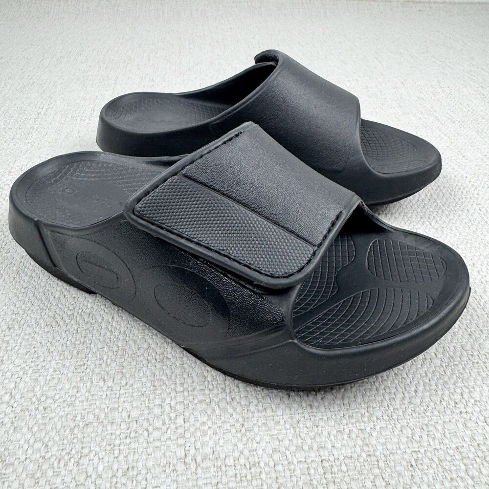 OOFOS OOAHH Sport Flex Slides Women’s Size 6 Black Recovery Sandals - Picture 2 of 12